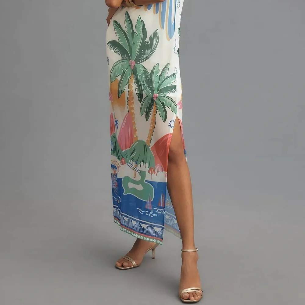 Anthropologie Farm Rio Tropical Mesh Midi Dress Blue White XS Vacation NWT - Picture 4 of 7